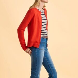 August Silk Long Sleeve Classic Stretchy Cardigan Button Small Coral Red Orange